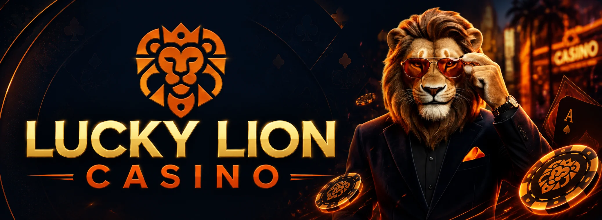 Lucky Lion Casino UK welcome package banner showing up to £10,000 and 600 free spins